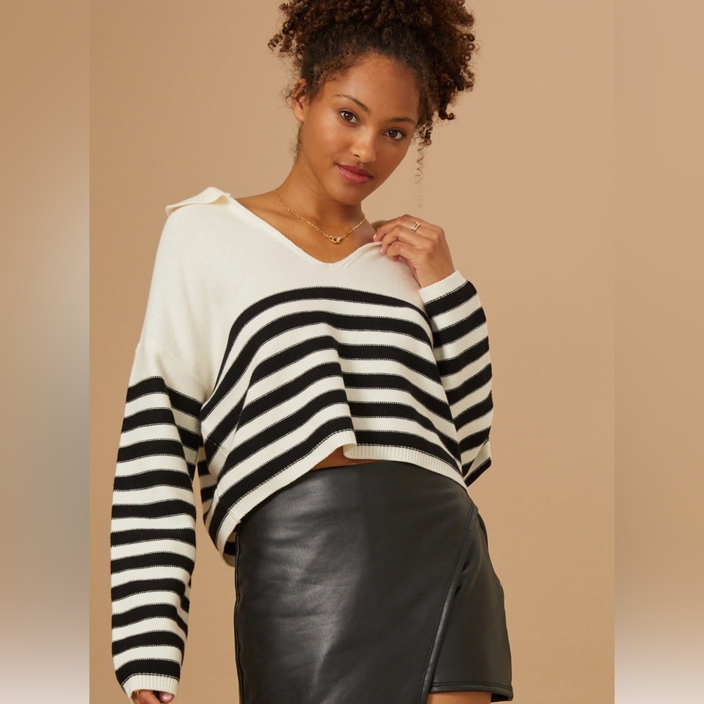 Altar'd State Amanda Striped Polo V-Neck Pullover
